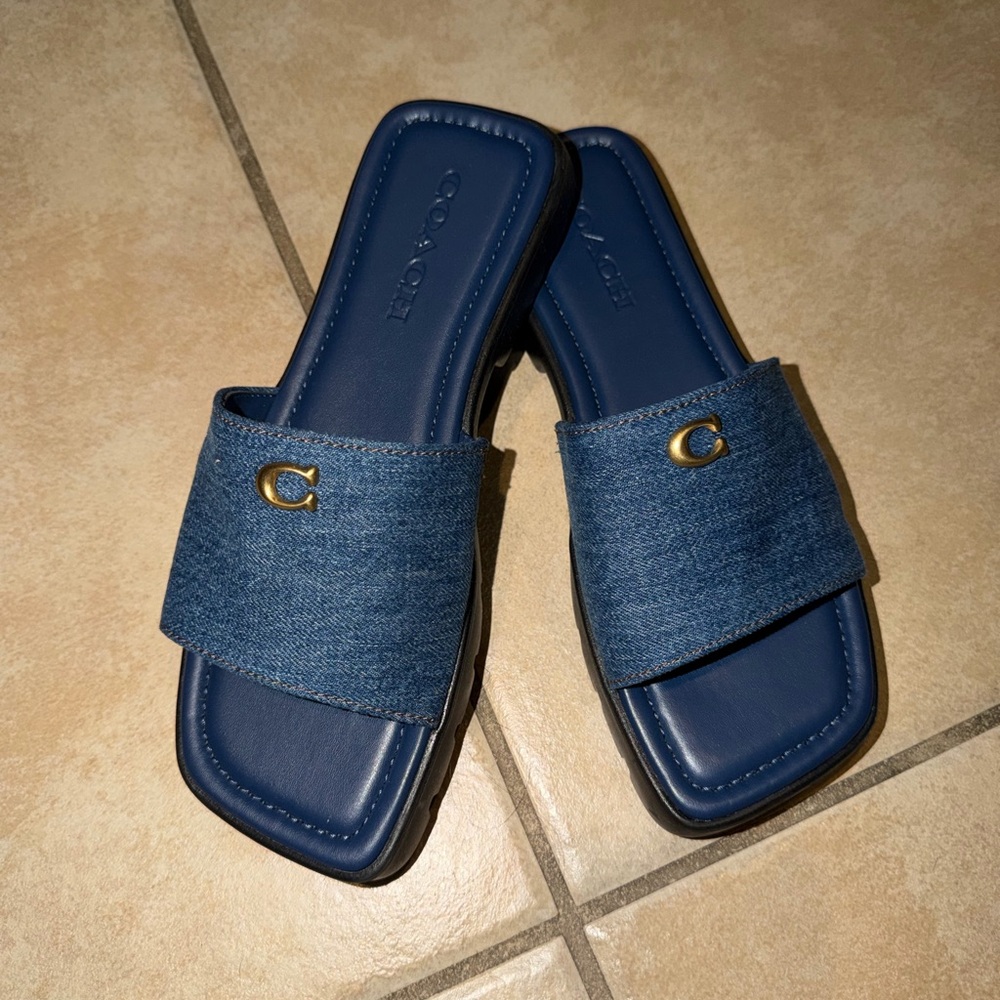 Coach Denim and Navy Slide Sandals